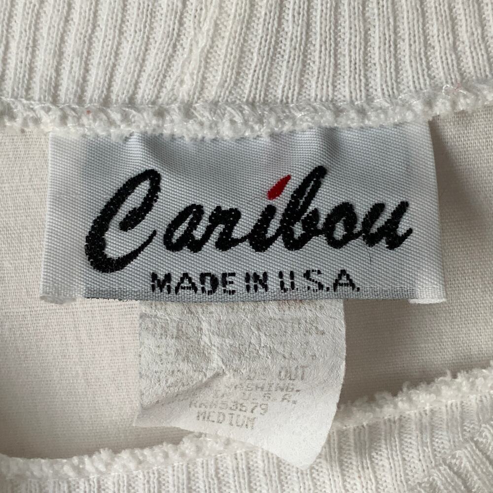 Vintage Caribou White Graphic Shirt with Patriotic Paisley Floral Patches Size M - Picture 10 of 16